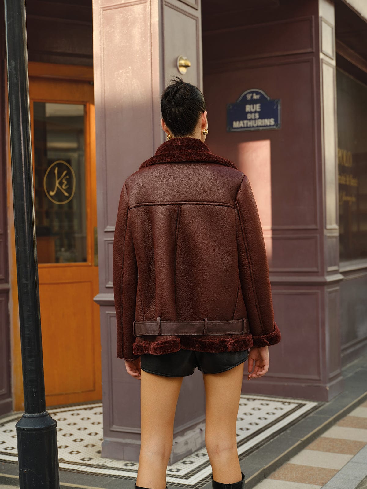 Women’s Faux Shearling Jacket – Winter Coat with Oversized Lapel & Buckles