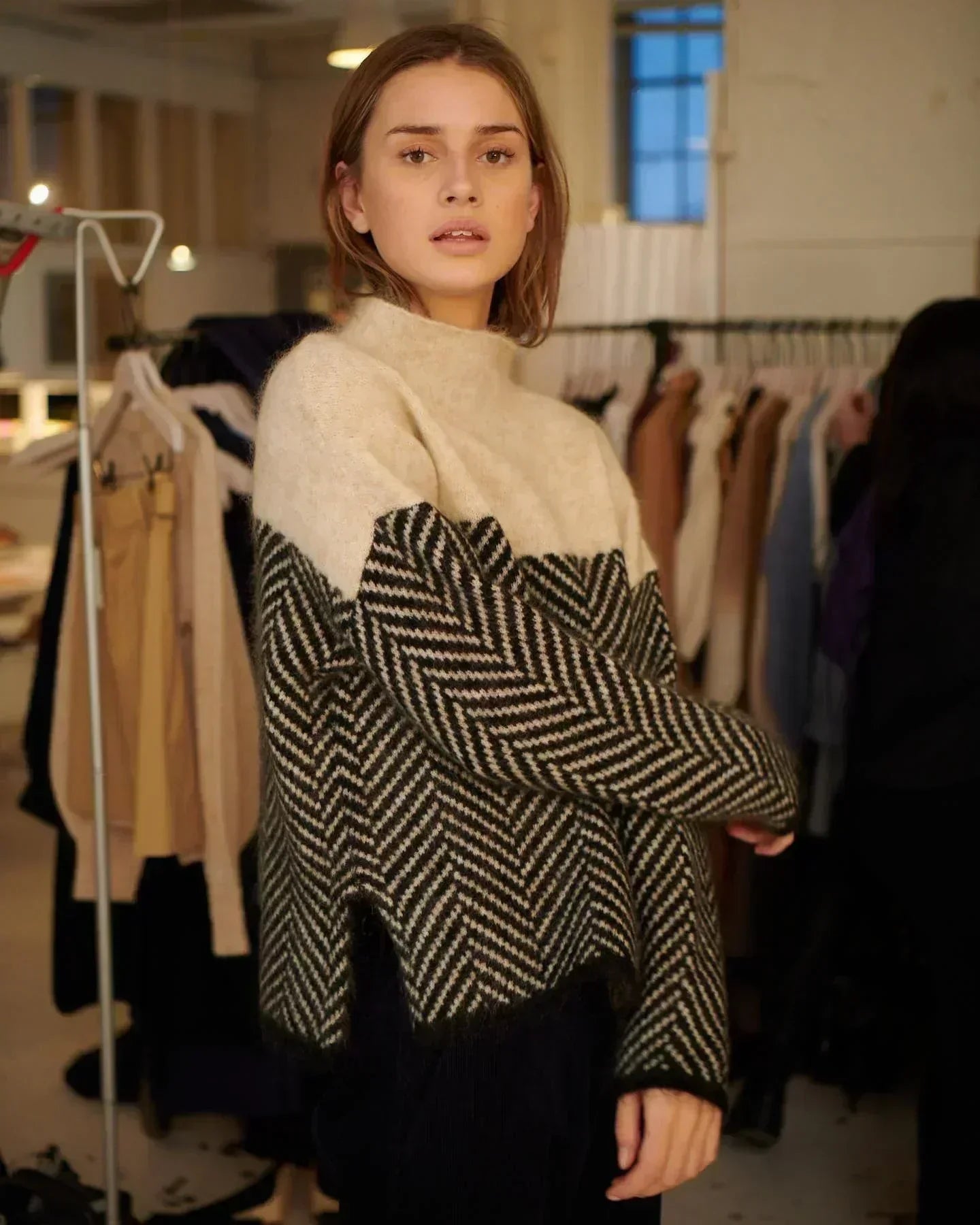 Herringbone Knit Sweater modern look Oversized