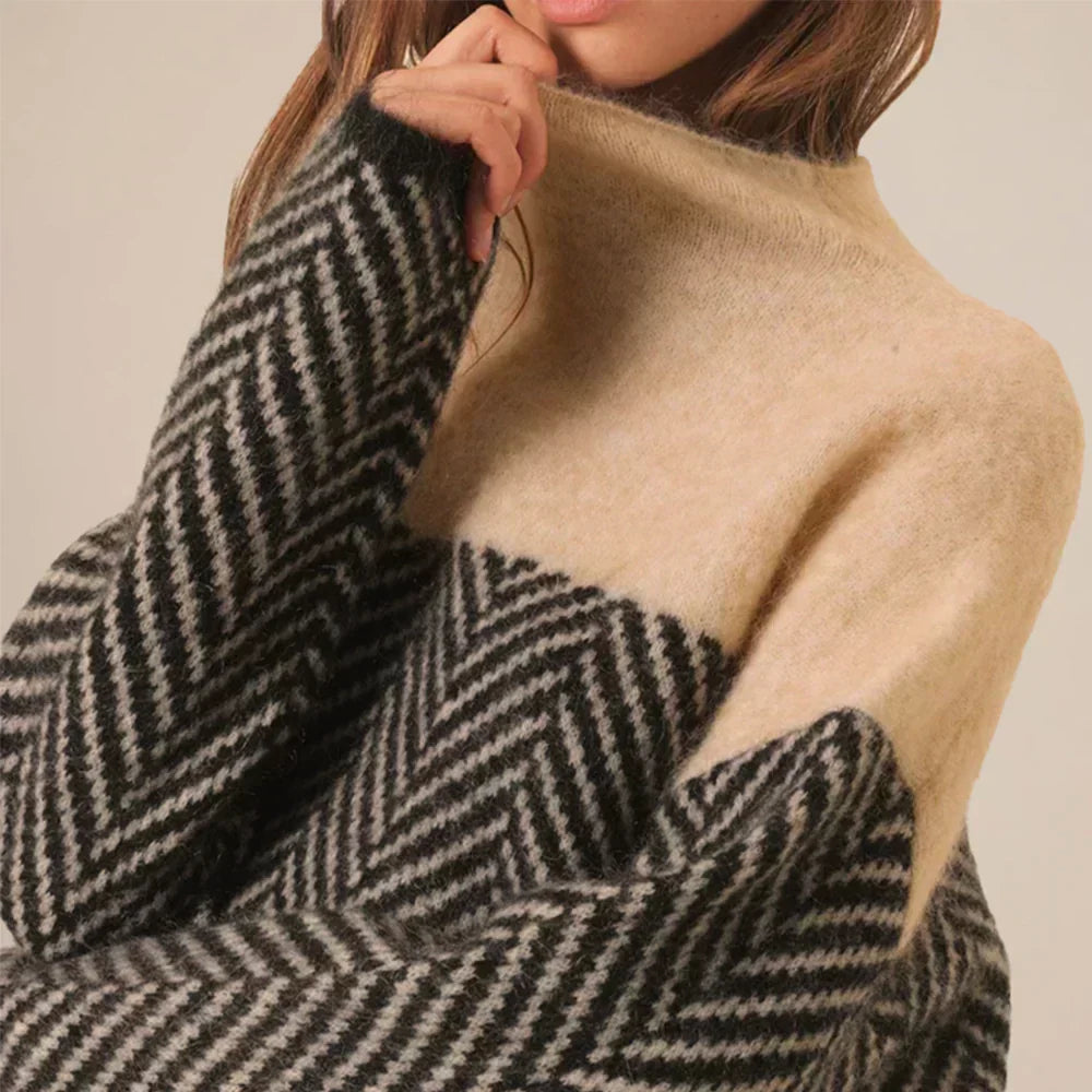 Herringbone Knit Sweater modern look Oversized