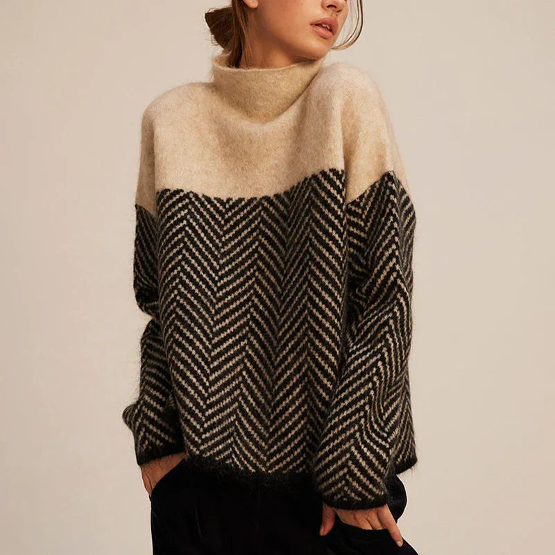 Herringbone Knit Sweater modern look Oversized