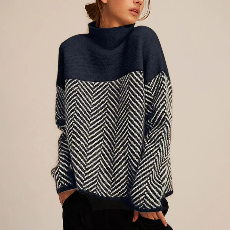 Herringbone Knit Sweater modern look Oversized
