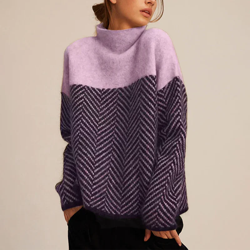 Herringbone Knit Sweater modern look Oversized