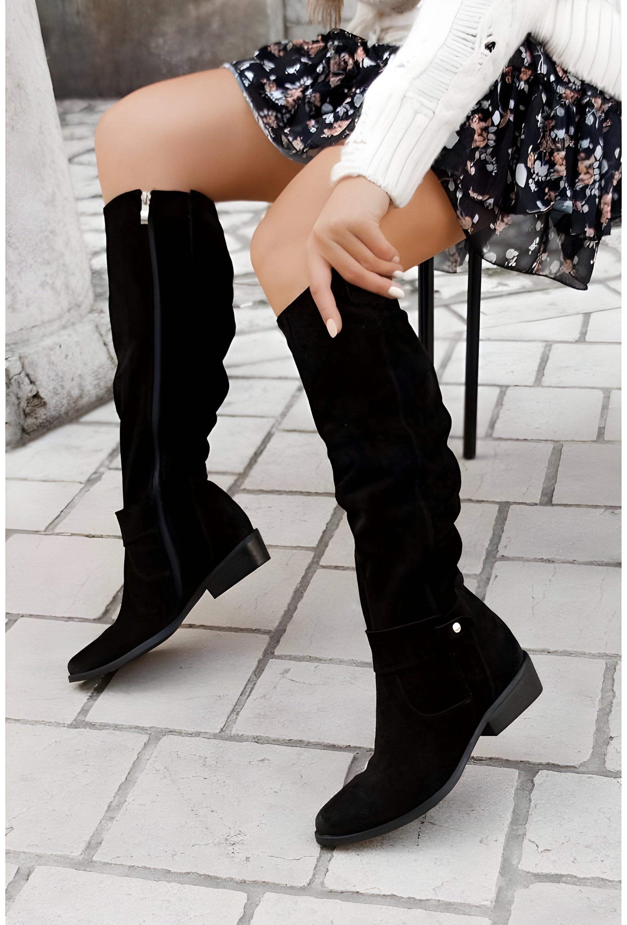 Leather Knee Boots Side zipper