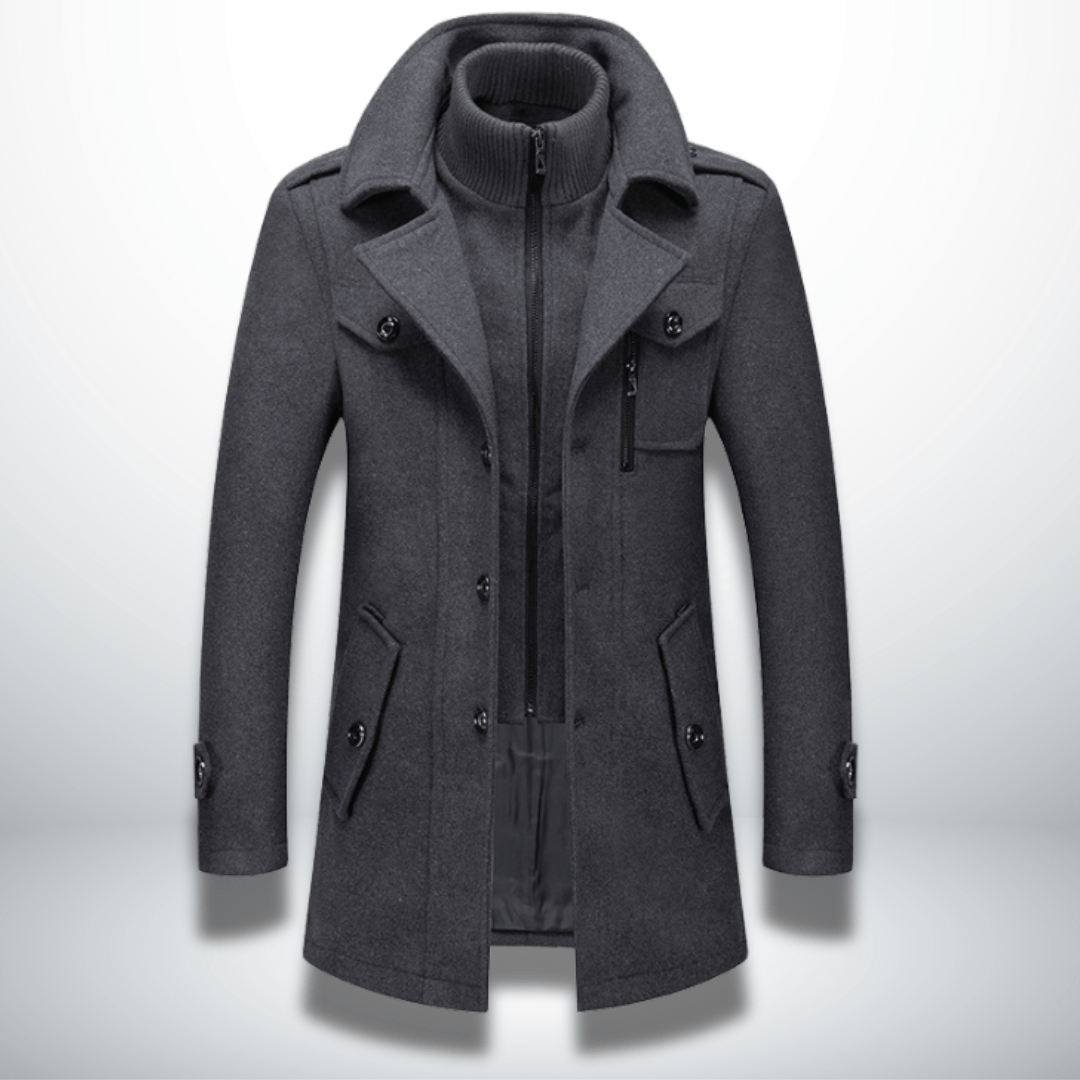 Men’s Double-Layer Collar Coat – Tailored Winter Overcoat