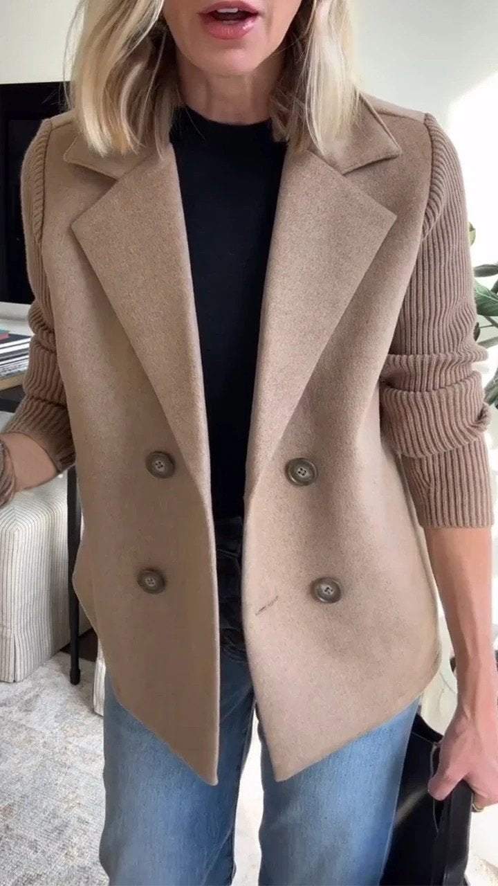 Elegant Knit-Sleeve Blazer