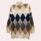 Women's Oversized Knit Cardigan – Argyle Pattern