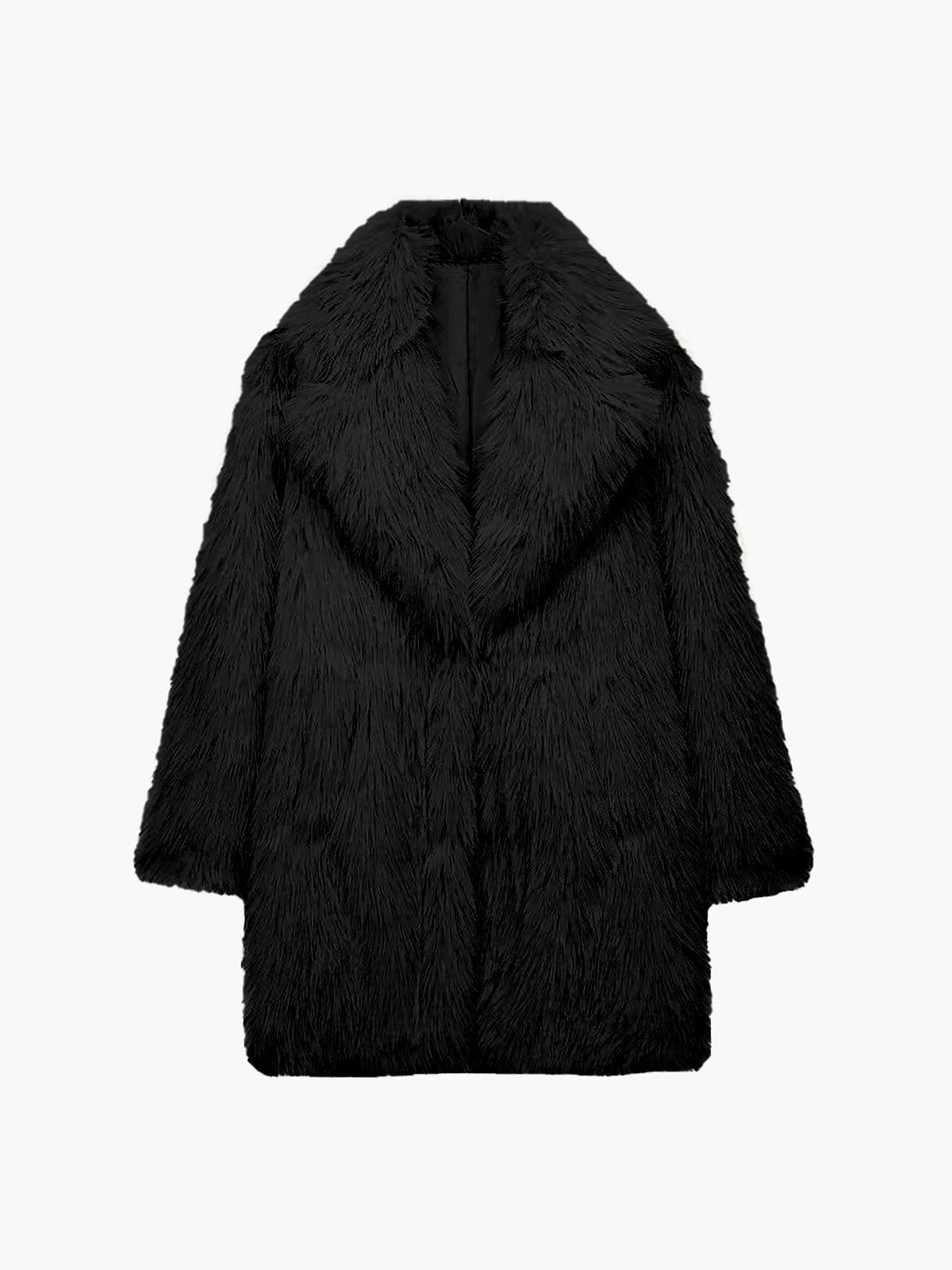 Oversized Faux Fur Coat – Vintage-Inspired Jacket with Wide Lapel Collar