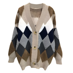 Women's Oversized Knit Cardigan – Argyle Pattern