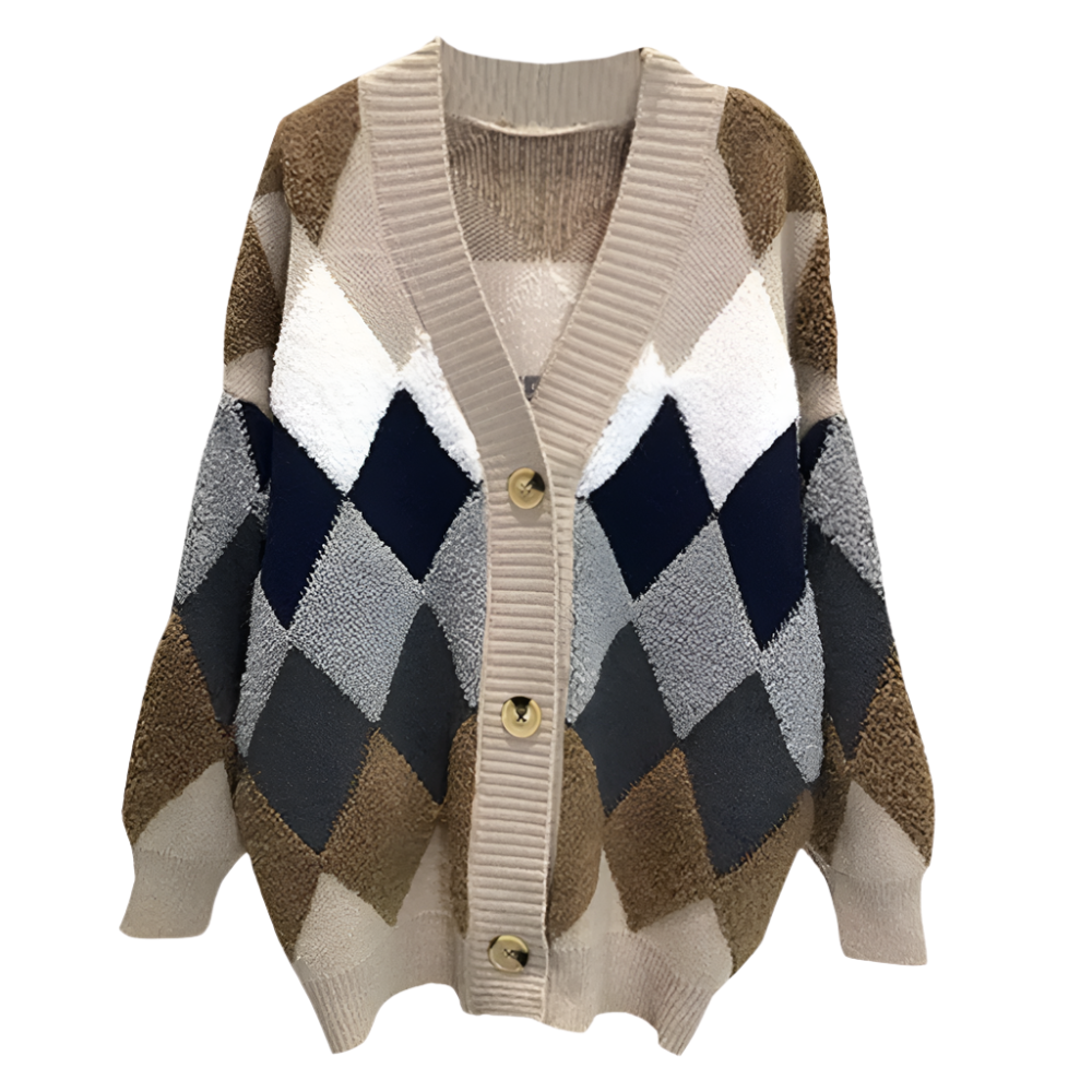 Women's Oversized Knit Cardigan – Argyle Pattern