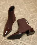 Women’s Suede Ankle Boots – Pointed Toe Block Heel Booties