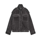 Fashion Loose Khaki Suede Jacket Lapel Zipper