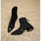 Women’s Suede Ankle Boots – Pointed Toe Block Heel Booties