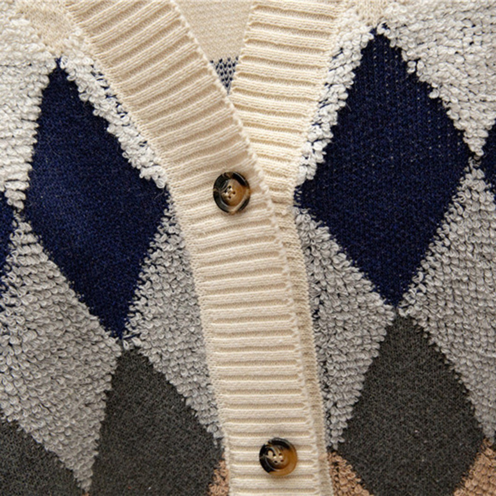 Women's Oversized Knit Cardigan – Argyle Pattern
