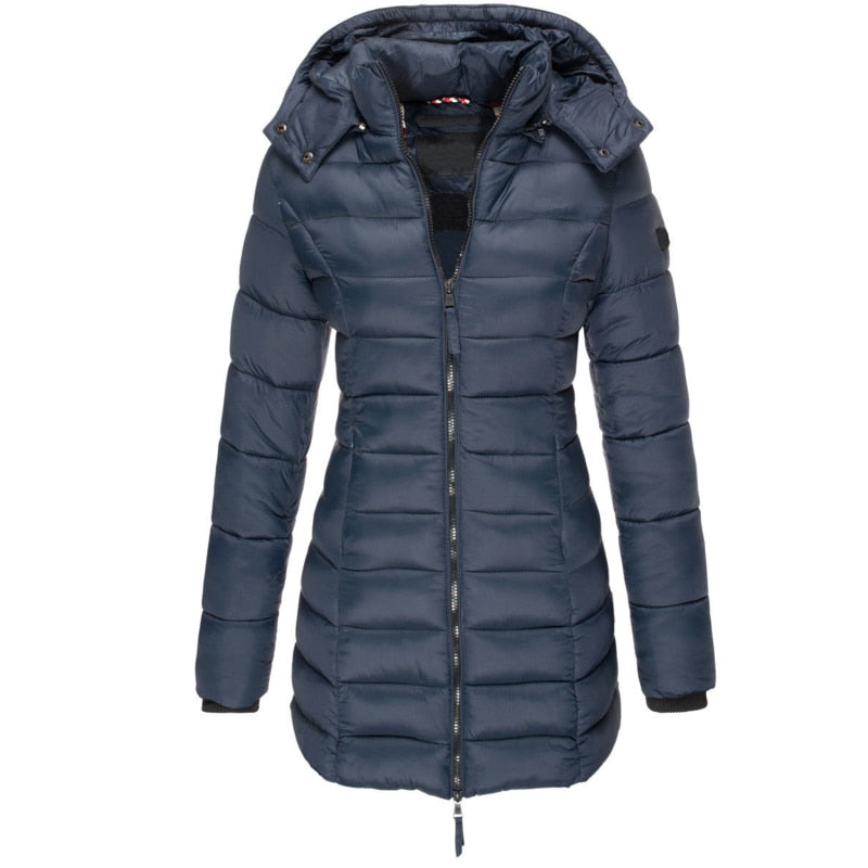 Chic Hooded Winter Jacket – Warm Zip-Up Coat for Women