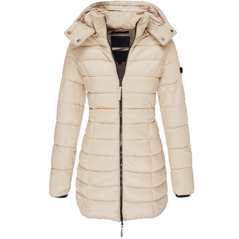 Chic Hooded Winter Jacket – Warm Zip-Up Coat for Women