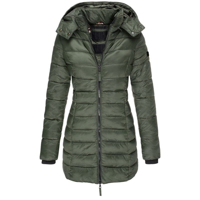 Chic Hooded Winter Jacket – Warm Zip-Up Coat for Women