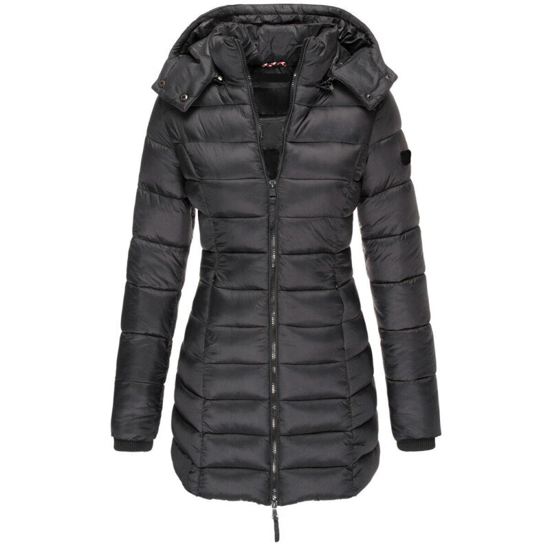 Chic Hooded Winter Jacket – Warm Zip-Up Coat for Women