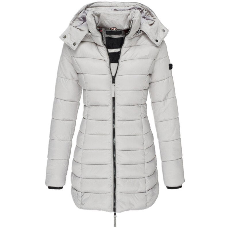 Chic Hooded Winter Jacket – Warm Zip-Up Coat for Women