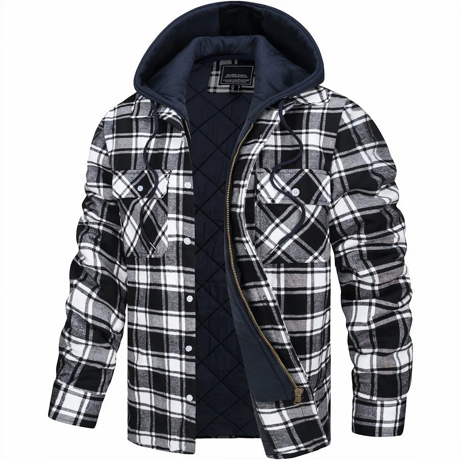 Men’s Classic Plaid Hooded Jacket – Warm Casual Outerwear for Fall & Winter