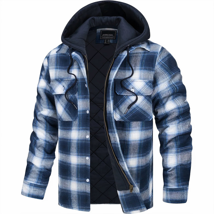 Men’s Classic Plaid Hooded Jacket – Warm Casual Outerwear for Fall & Winter