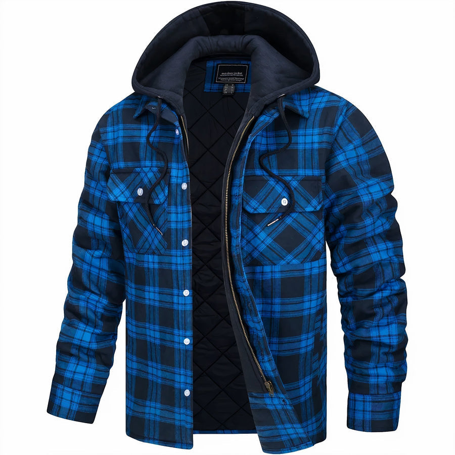 Men’s Classic Plaid Hooded Jacket – Warm Casual Outerwear for Fall & Winter