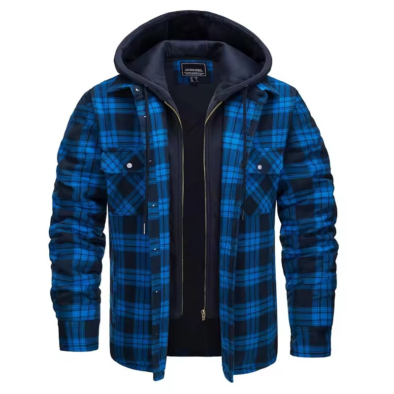 Men’s Classic Plaid Hooded Jacket – Warm Casual Outerwear for Fall & Winter