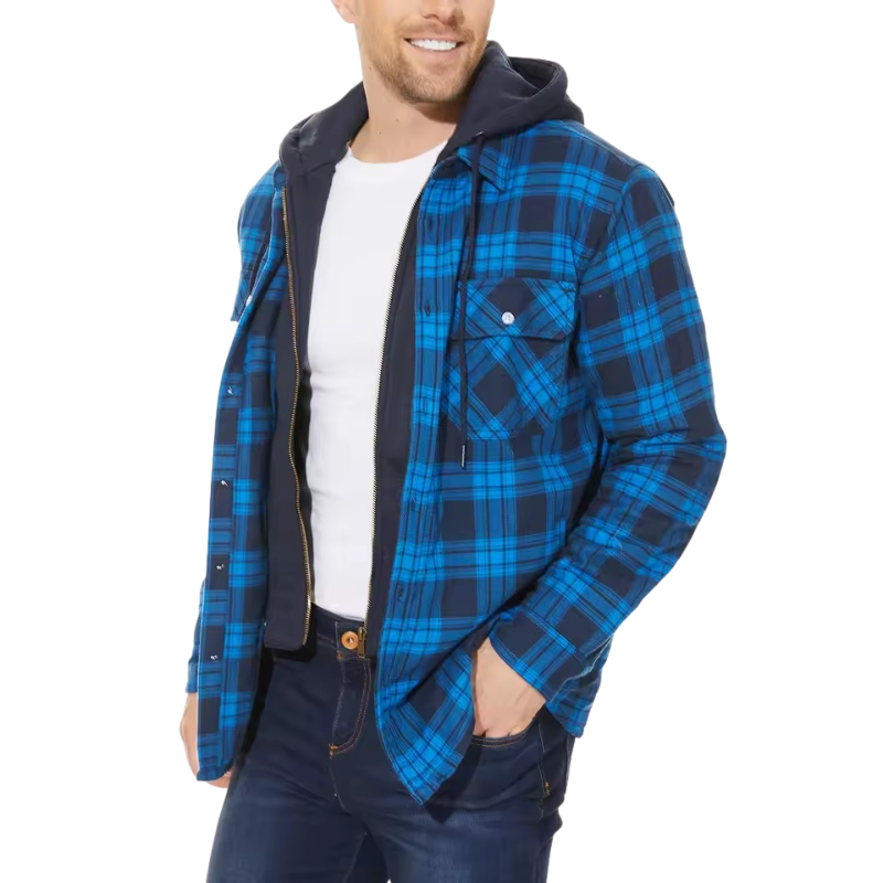 Men’s Classic Plaid Hooded Jacket – Warm Casual Outerwear for Fall & Winter