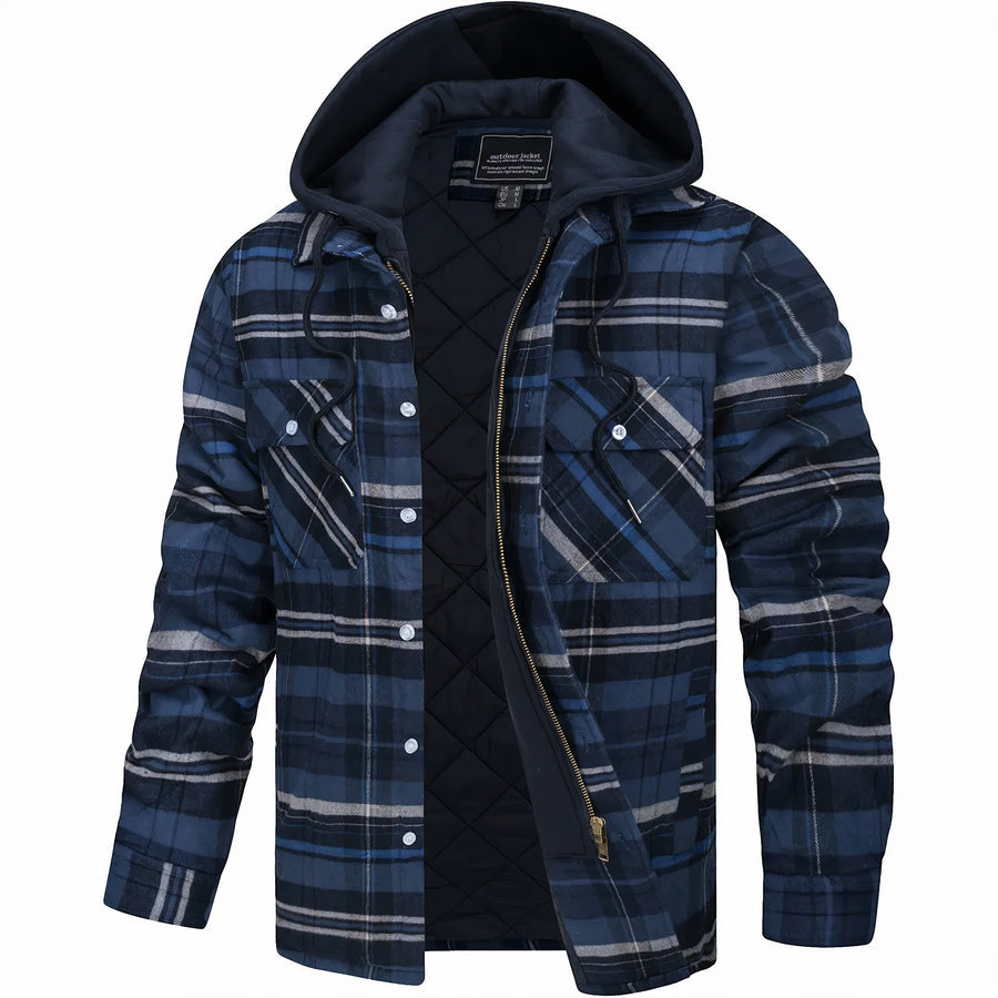 Men’s Classic Plaid Hooded Jacket – Warm Casual Outerwear for Fall & Winter