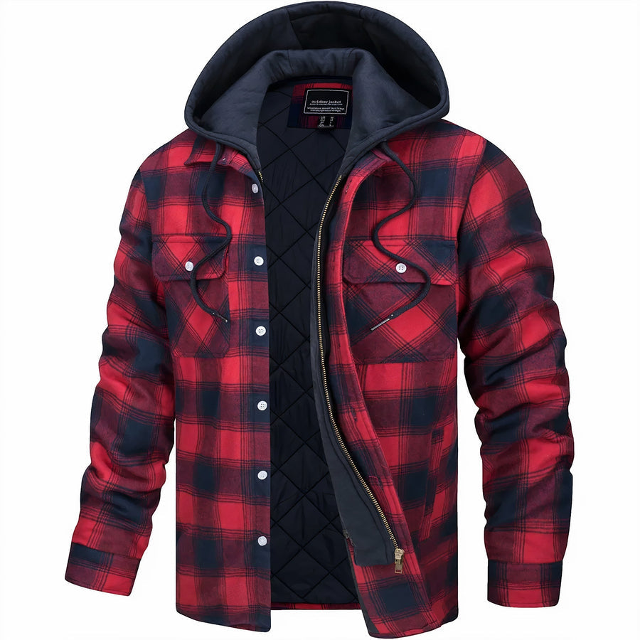 Men’s Classic Plaid Hooded Jacket – Warm Casual Outerwear for Fall & Winter
