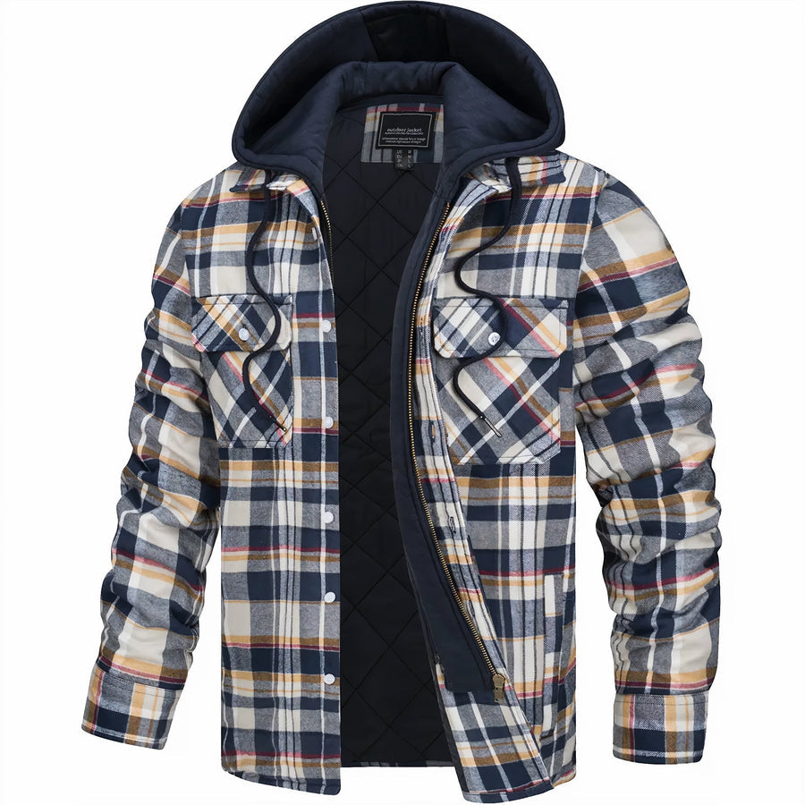 Men’s Classic Plaid Hooded Jacket – Warm Casual Outerwear for Fall & Winter